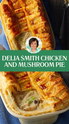 Delia Smith Chicken and Mushroom Pie Chicken Mushroom Puff Pastry, Chicken And Mushroom Pie Recipe, Mushroom Pie Recipe, Milk Chicken, Chicken And Mushroom Pie, Delia Smith, Mushroom Pie