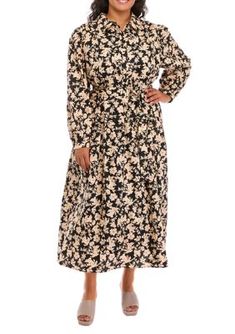 A chic floral print adds an extra dose of femininity to this midi-length dress from ENGLISH FACTORY. | ENGLISH FACTORY Women's Plus Size Printed Midi Dress, Black, 2X Floral Print Maxi Dress For Fall Daywear, Fall Floral Print Maxi Dress For Daywear, Fall Floral Print Maxi Dress, Modest Floral Print Midi Dress For Fall, Fall Floral Print Midi Length Dress, Floral Print Midi Dress For Fall Daywear, Fall Ditsy Floral Print Midi Dress, Modest Floral Print Midi Dress For Daywear, Black Floral Print Midi Dress For Daywear