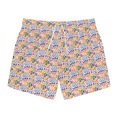 Nothing can swoosh down the summer heat like a dive into the sea - or into the nearest pool. These personalized swim trunks are here to take on your exclusive designs and most playful patterns. With an all-over-print capability accompanied by vivid colors, these swim trunks help you conquer the summer season in custom style.  .: Material: 100% polyester .: Mesh-lined side pockets .: Extra light fabric (3.54 oz/yd² (120 g/m .: Fast-dry fabric .: Mesh basket lining  .: Printed care label inside .: Playful Cotton Swim Trunks For Pool, Multicolor Swim Trunks For Poolside, Multicolor Letter Print Beach Bottoms, Multicolor Bottoms For Water Sports In Summer, Playful Graphic Print Swimwear, Multicolor Fun Swim Trunks For Summer, Fun Multicolor Swim Trunks For Summer, Multicolor Swim Trunks For Summer Swimming, Multicolor Swim Trunks For Summer Pool