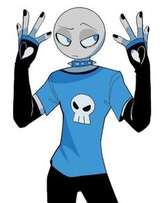 a cartoon character with two hands up in front of his face and one hand out to the side