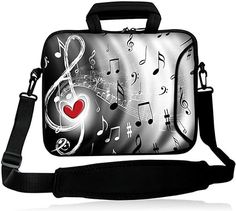 a laptop bag with musical notes and a heart