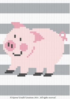 a cross stitch pattern with a pink pig