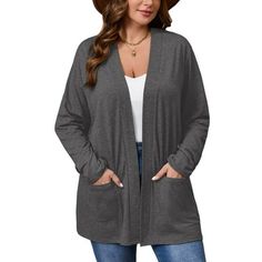 A classic yet stylish cardigan that is versatile. Long sleeve soft button down womens plus size cardigans. This is the high quality, well-made cardigan sweaters for curvey women. The fabric is stretchy and soft, the cut of this lightweight cardigan is cute, casual and fits well. The buttons are a unique look for this womens lightweight sweaters. And this sweater also has a long V neck which is good for showing off your neck curve. Whatever you are wearing underneath, highly recommend this Women Black Plain Dress, Lightweight Open Front Cardigan, Long Open Cardigan, Summer Cardigan, Cardigan Sweaters, Plus Size Cardigans, Lightweight Cardigan, Formal Outfit, Open Front Cardigan