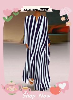 Women's Elegant Long Sleeve Stripe Print Casual Dress Striped Long Sleeve Maxi Dress For Vacation, Spring Striped Long Sleeve Maxi Dress, Long Sleeve Striped Midi Beach Dress, Striped Long Sleeve Midi Dress For Beach, Everyday Dresses Casual, Printed Casual Dresses, Stripe Print, Women's Fashion Dresses, Occasion Dresses