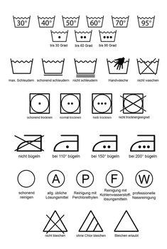 the instructions for washing clothes in different styles and sizes, including symbols on each side