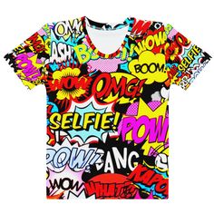 Women's All-Over Print Crew Neck T-Shirt - Action Comics Pop Art! - GRAPHIC T-SHIRTS Streetwear T Shirts, Action Comics, Shirt Design Inspiration, Streetwear Tshirt, Urban Fashion, Neck T Shirt, On Demand, Stretch Fabric, Pop Art