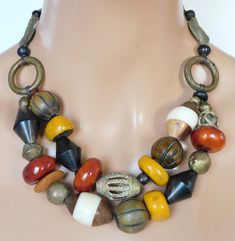 AFRICAN SUNRISE African Money Rings Handmade African Beads Majestic Multiple Strand Statement Necklace - Etsy African Sunrise, Money Rings, African Inspired Jewelry, African Brass Beads, African Beads Necklace, Diy Jewellery Designs, Rings Handmade, African Trade Beads, Handmade African