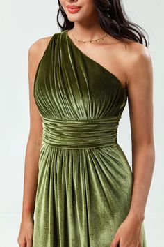 Whether you are dressing it for Party, evening, bridal shower, every special occasions and wedding party, this sophisticated dress will be your lovely partner.   Product Details      Velvet   A Line 
  One Shoulder 
  Floor Length   Sleeveless      Cleaning Instructions:      Hand Wash    Do Not Dry Clean    Professional Spot Clean Only Olive Evening Gown, Olive Dress Bridesmaid, Olive Green Formal Dress, Olive Bridesmaid Dress, Olive Bridesmaid Dresses, Velvet Formal Dress, Green Formal Dresses, Lovely Partner, Velvet Bridesmaid Dresses