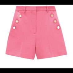 Brand New Removed Tags Size Small Vibrant Fuchsia Color! Pink Summer Bottoms With Buttons, Pink Buttoned Summer Bottoms, Pink Summer Bottoms With Button Closure, Elegant Buttoned Shorts For Spring, Trendy Pink Bottoms With Button Closure, Chic Pink Zara Shorts, Chic Pink Bottoms With Buttons, Trendy Pink Zara Shorts, Elegant Pink Bottoms With Buttons