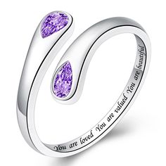 PRICES MAY VARY. Valentines Birthstone Trendy Rings for Teens : Thumb open ring "You are loved You are valued You are beautiful" engraved on the ring， it is a specrial adjustable fashion for women teen Birthstone Rings for Teen Birthday Gifts: the adjustable ring have two CZ, perfect for any gift giving occasion, great gift for girlfriend, wife, daughter, mom or friends on Christmas day, birthday, valentines day Valentines Day Birthstone Teen Ring Material: fidget ring is made of 925 sterling si Silver Rings For Valentine's Day Birthday Gift, Silver Ring Jewelry For Birthday Gift, Mother's Day Gift Birthstone Ring In Sterling Silver, Silver Rings For Birthday And Valentine's Day, Silver Rings For Mother's Day Birthday Gift, Adjustable Silver Birthstone Ring For Valentine's Day, Silver Birthstone Ring For Birthday, Adjustable Stamped 925 Jewelry For Birthday, Silver Open Ring For Birthday