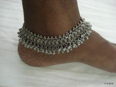 "vintage Antique tribal old silver ANKLET feet bracelet pair from Rajasthan India. Worn by tribal people of Rajasthan India. good flexible, Great piece for tribal style belly dance or ethnic jewellery collector. Note - If you combine both anklet you can use as a necklace. Length - 25.3 cm(9.96\") we can adjust the length. Width include bells - 2.7 cm(1\") Weight for pair- 204.5 grams Material - Silver & original old worn pair." Silver Bohemian Anklets For Festivals, Bohemian Silver Anklets For Festivals, Bohemian Metal Anklets With Silver Beads, Bohemian Festive Anklets With Silver Beads, Festive Bohemian Silver Beads Anklets, Bohemian Metal Anklets For Rituals, Bohemian Metal Anklets With Oxidized Finish, Silver Bohemian Metal Anklets, Festival Anklets With Silver Beads