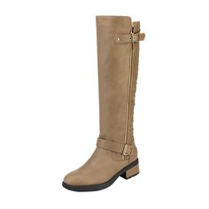 PRICES MAY VARY. Wide Calf Boots For Women: These boots are designed to be wider than regular sizes, great for those with wide calf. Rubber TPR outsole, Faux fur lining Moto-inspired riding boot with buckled straps at ankle and quilted zipper accent, and instep zipper for easy on/off Product measurements were taken using size 7 US, width M. Please note that measurements may vary by size. Approx measurements - Heel Height: 1.25 in; Platform Height: 0.5 in; Shaft: 17.5 in; Wide-calf circumference: Winter Riding Knee-high Boots With Round Toe, Womens Knee High Boots, Wide Calf, Boots Knee, Wide Calf Boots, Boots Fall, Wide Boots, Tall Boots, Low Heels