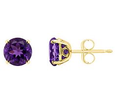 Add a pop of color to your ensemble with the beautiful finishing touch provided by these gemstone stud earrings. Purple Gemstone Accented Round Earrings, Round Purple Earrings With Gemstone Accents, Purple Round Earrings With Gemstone Accents, Purple Gemstone Accent Round Earrings, Classic Round Earrings With Gemstone Accents, Purple Birthstone Earrings For Formal Occasions, Formal Purple Birthstone Earrings, Classic Purple Gemstone Earrings, Purple Birthstone Earrings Fine Jewelry