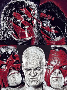 three different images of wrestling wrestlers in red and black