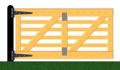 a drawing of a gate made out of wood and black iron bars on the sides