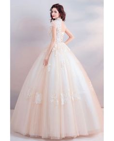 Buy Unique Collar Lace Champagne Ball Gown Wedding Dress Princess at wholesale price online. Free shipping and pro custom service since 2009. Ball Gown Wedding Dress Princess, Champagne Ball Gown, Princess Ball Gowns Wedding Dress, Wedding Dress Princess, Golden Gown, Wedding Dresses Princess Ballgown, Strapless Evening Gowns, Princess Ball Gowns, Antique Dress