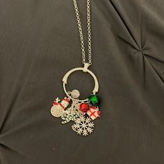 Long Necklace With Christmas Charms At The Bottom. Never Worn, Very Good Condition, No Flaws Sales Ideas, Christmas Necklace, Christmas Charms, Etsy Sales, Long Necklace, Lady In Red, Womens Jewelry Necklace, Red Green, Charms