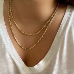 A golden nautical design, our "Bermuda Necklace" is an all-time classic that will elevate any look! Wear it solo or double up with our 16" & 18" sizes for an effortless, classic layered style. Goes perfect with a white t-shirt or a silk dress! Layered Style, Nautical Design, Double Up, Rope Necklace, Stunning Necklace, Custom Packaging, American Express, White T Shirt, Silk Dress