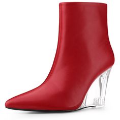 Shop Allegra K for clear heel pointed toe wedge heel faux leather ankle boots you are looking for, get more women's platform/wedge for yourelf. Order now! Free Returns! Cable Leggings, Office Heels, Clear Wedges, Closed Toe Shoes, Clear Heels, Casual Heels, Pointed Toe Heels, Platform Wedge, Wedge Boots