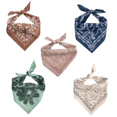 four bandanas with different designs on them