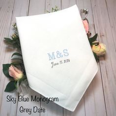 Monogrammed Handkerchief for the Groom with Couples Initials for Wedding day Or Engagement Party,Embroidered Masculine Groom Keepsake Hanky **FREE STANDARD SHIPPING ON ORDERS OF 2 OR MORE HANDKERCHIEFS Click on my SHOP NAME to see more, or visit my entire shop at: https://www.etsy.com/shop/MisterandMrs All of my hankies are embroidered (no ink printing here!) For the personalization, please be sure to include the initials and the date (optional). I will copy and past to prevent errors when embroidering, so please double check (especially the date). This handkerchief is embroidered and make a perfect keepsake to last a lifetime!  *SO MUCH MORE TO SEE* I have over 20 years of experience in the embroidery business, and since 2011 have only focused on quality embroidered wedding handkerchiefs. Monogram Handkerchief, Monogrammed Handkerchief, Keepsake Hanky, Monogrammed Handkerchiefs, Embroidery Business, Personalized Handkerchief Wedding, Embroidered Hankies, Embroidered Handkerchief Wedding, Second Anniversary Gift