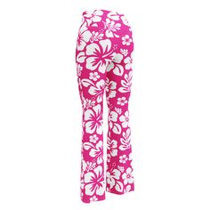 Get the ultimate figure-flattering Aloha look in these super fun Hawaiian flowers print on hot pink flare leggings from the Extremely Stoked! The high-rise waist and butt-lifting design offer a flattering fit, while the flared leg bottoms add both fashion and comfort. Ideal for hitting the gym, rocking a yoga class, festival wear or taking a sunset stroll on the beach with your favorite Extremely Stoked bikini top!• 74% recycled polyester, 26% elastane• Soft and stretchy premium quality fabric w Pink Floral Print Full-length Bottoms, Stretch Pink Floral Print Pants, Pink Floral Print Full-length Pants, Pink Full-length Floral Print Pants, Fitted Floral Print Pink Bottoms, Fitted Pink Pants With Floral Print, Full-length Pink Floral Print Bottoms, Pink Printed Pants For Vacation, Fitted Pink Floral Print Pants