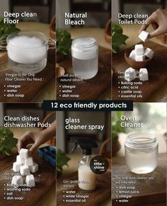 instructions to make homemade cleaner products on a cutting board