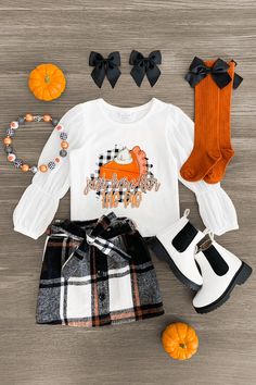 Just Here For The Pie Plaid Flannel Skirt Set - Sparkle in Pink Flannel Skirt, Boutique Outfits, Kids Thanksgiving, Fall Baby Clothes, Thanksgiving Outfits, Green Flannel, Toddler Fall, White Long Sleeve Top, Girl Fits