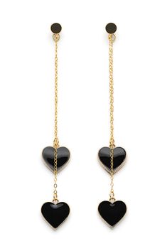 Celebrate Self-Love and Style Elevate your look with the Single Hearted Girl Black Dangle Earrings by Rejected Hearts Club. These elegant earrings feature a double-sided black enamel heart charm, suspended from a gold-filled double chain, creating a striking and meaningful accessory that stands out. Key Features: Double-Sided Enamel Heart Charm: Crafted with care, the black enamel symbolizes strength and individuality, making it a bold statement of self-love. Gold-Filled Double Chains: Designed Black Metal Earrings With Heart Charm, Heart Charm Enamel Earrings, Black Heart-shaped Pierced-style Jewelry, Heart-shaped Enamel Earrings With Charm, Black Dangle Jewelry For Valentine's Day, Black Dangle Heart Pierced Earrings, Black Dangle Jewelry With Heart Charm, Trendy Black Heart-shaped Earrings, Black Heart Charm Dangle Earrings