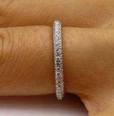 1.30ct Platinum 3 Row Pave Diamond Full Eternity WEDDING ANNIVERSARY Band Ring | Treasurly by Dima - Exquisite Diamonds and Fine Quality Antique, Vintage, and Estate Jewelry Pave Ring Band, Micro Pave Wedding Band, Pave Diamond Wedding Bands, Pave Wedding Bands, Micro Pave Ring, Vs2 Diamond, Pave Diamond Ring, Pave Band, Wedding Band Ring