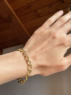 Vintage Brass Chain Bracelet Large Link Chain Unisex Masculine Jewelry Chain Bracelet Vintage Brass Cuban Link Chain Bracelet As Gift, Cuban Link Chain Bracelet For Gift, Gift Cuban Link Bracelet With Oval Chain, Brass Link Chain Bracelet As Gift, Brass Link Chain Bracelet Gift, Solid Cuban Link Bracelet As Gift, Curb Chain Oval Link Bracelet For Gift, Oval Link Curb Chain Bracelet Gift, Tarnish Resistant Cuban Link Bracelet As Gift