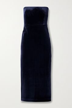 EXCLUSIVE AT NET-A-PORTER. Alex Perry's midi dress is understated and glamorous. Made from velvet with a touch of stretch to closely hugs your figure, it has a strapless corset-inspired bodice fitted with boning for gentle support. Complement the inky 'Navy' with equally cool silver accessories. Fancy Velvet Dress, Dark Blue Strapless Dress, Alex Perry Dress, Cobalt Dress, Summer Gowns, Splendid Dress, Velvet Midi Dress, Alex Perry, Strapless Corset