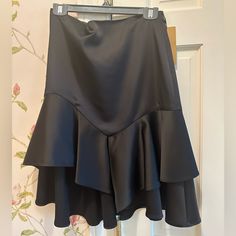 Nwt Zara Ruffle Hem Skirt, Sz. M Black Silky Material From Zara Basic Evening Collection Elegant Ruffle Hem Skirt For Night Out, Zara Ruffled Mini Skirt For Party, Elegant Black Bottoms With Ruffle Hem, Elegant Black Skirt With Ruffle Hem, Zara Ruffled Skirt Bottoms For Party, Zara Ruffled Skirt Party Bottoms, Zara Tiered Skirt For Party, Elegant Zara Mini Skirt With Ruffles, Zara Tiered Party Skirt