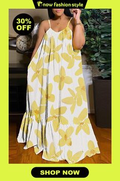 Yellow Sexy Casual Print Backless Spaghetti Strap Long Dress Dresses Dress Sleeve Styles, Dresses By Length, Fashion Gallery, Wholesale Fashion, Cotton Style, Women's Fashion Dresses, Dresses Online, Floor Length, Dress Length