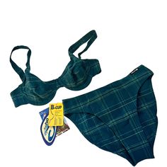 Brand New Bikini From Germany, The Tag Says 38b But This Runs Very Small. The Band Is Actually 28 Inches Around. Green Plaid High Cut Bottoms And Underwire Top. The Brand Is Olympia Sport, Tags And Sticker Attached. Hygenic Liner Still In Place. Nylon/Elastane Blend, Very Stretchy. Laying Flat Measurements: Top - Chest 28" Length 10" Bottoms - 12.5" Rise 10" Fitted Padded Blue Swimwear, Fitted Blue Padded Swimwear, Blue Underwire Lined Swimwear, Underwire Top, Sport Bikinis, Swim Suit Bottoms, Green Plaid, Navy And Green, High Cut