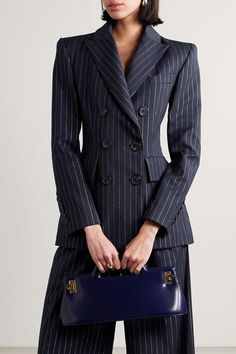 ALEX PERRY Double-breasted metallic pinstriped twill blazer | NET-A-PORTER Elegantes Business Outfit, Estilo Kardashian, Diy Vetement, Corporate Outfits, Alex Perry, Woman Suit Fashion, Pinstripe Suit, Elegantes Outfit, Business Outfit