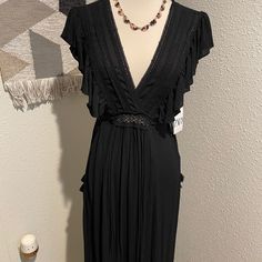 Super Cute Zara Maxi Dress In Black Sz Xs P-2-P 16" Waist 14" (Adjustable With Tie On Each Side) Length 39-40" *All Measurements Are Approx* 100% Viscose Hand Wash Cold, Line Dry Nwt Unlined, Slightly Sheer Would Be Great For Summer Parties (It's Gonna Happen Again!)