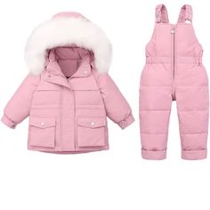 Kids Ski Suit Baby Winter Snowsuit Down Jacket Coat With Snow Down Pants 2 Pieces Ski Outfit Set Yellow 2-3 Years Solid Winter Sets With Pockets, Winter Sets With Pockets And Long Sleeves, Winter Long Sleeve Sets With Pockets, Fitted Winter Sets With Pockets, Boy Overalls, Duck Jacket, Baby Snowsuit, Hooded Winter Coat, Ski Outfit