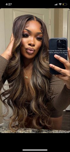 Brown Blonde Sew In, Chocolate Hair Blonde Highlights, Honey Brown Weave Black Women, Bayalage Blonde Black Women, Quick Weave Brown Highlights, Balayage For Dark Brown Hair Black Women, Brown Ombre Wigs For Black Women, Highlights Brown Hair Sew In, Sew In Weave With Closure Highlights