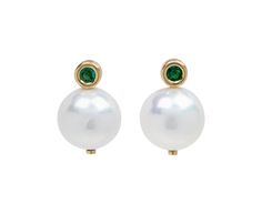 With their stunning combination of pearls and emeralds, these Beck Jewels earrings will add a perfect modern luxury to any collection. The round emeralds are set in a polished 18K yellow gold scuba setting and anchored by one large, round white freshwater pearl. The emerald studs connect to 18K yellow gold post backs. total length : 3/4"emeralds : 3mm diameter : .08cttwfreshwater pearls : 13mm diameter18K yellow gold post backs Green Pearl Earrings For Formal Occasions, Green Round Pearl Earrings For Formal Occasions, Green Round Classic Pearl Earrings, Formal Green Pearl Drop Earrings, Formal Pearl Drop Earrings For May Birthstone, Emerald Studs, Daniela Villegas, Digby And Iona, Czech Jewelry