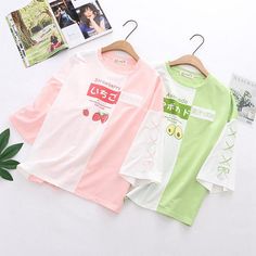 Fashion Strawberry Tshirt PN2485 Kawaii Long Sleeve T-shirt For Summer, Kawaii Long Sleeve Summer T-shirt, Harajuku Style Tops With Funny Print For Spring, White Harajuku Top With Funny Print, Pink Long Sleeve T-shirt With Graphic Print, Kawaii T-shirt For Spring Streetwear, White Cartoon Print T-shirt For Spring, Cute Long Sleeve T-shirt For Spring, Green Casual T-shirt With Cartoon Print