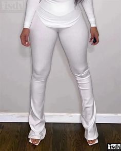 Fisdy - Conjunto liso de pantalón y camiseta de manga larga Top And Pants Set, All White, Long Sleeve Top, White Jeans, Pants Set, Long Sleeve Tops, Sleeve Top, Sleeve Length, Long Sleeve