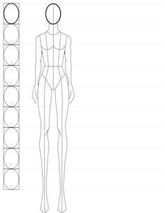 a line drawing of a female mannequin's body and head with circles around it