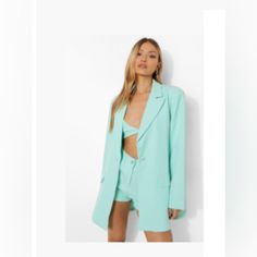 Boohoo Relaxed Fit Blazer. Color Is Mint. Size 12. This Is Nwt. Suits For Wedding, Ruched Sleeve Blazer, Blazer And Skirt Set, Houndstooth Coat, Mens Suit Jacket, Pant Suits, Red Blazer, Tailored Blazer, Blazer And Shorts