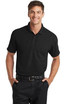 Port Authority ® Dry Zone ® Grid Polo. K572 - BLACK - 3XL | Port Authority Dry Zone Grid Polo Shirt in Black Size 3XL | Polyester Blank Apparel, Black Polo, Port Authority, Short Sleeve Polo, Mens Polo Shirts, Wicks, Sports Shirts, Piping, Black Shirt