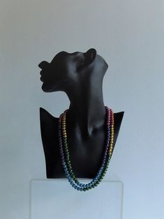 "A beautiful long beaded multicolored necklace thatwill compliment many different outfits. Necklace measures approximately 42\" long, long enough to be doubled if desired. Thank you for visiting my shop, please come back soon. LM5744" Come Back Soon, Green Beaded Necklace, Pretty Necklaces, Please Come Back, Different Outfits, Multi Strand Necklace, Beaded Necklaces, Multi Strand, Chain Styles