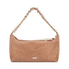 Shoulder bag in apricot diamante' mesh with zip top closure and chunky chain link strap. Fully lined with detachable crossbody chain strap. Shoulder Chain, Zip Top, New Style, Chain Strap, Apricot, Chain Link, Cross Body, 3 D, Mesh