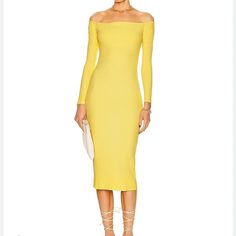 Brand New And Oh La La Kind Of Cute! Built-In Shelf Bra Length 44.5” Underarm 13” Take Advantage Of The Bundle Feature And Score Multiple Items For Discounted Shipping! Dm Me For Stellar Deals! Yellow Off-shoulder Midi Dress For Brunch, Elegant Yellow Long Sleeve Bodycon Dress, Yellow Long Sleeve Bodycon Dress For Spring, Elegant Yellow Bodycon Dress For Brunch, Lurex Dress, Ls Dress, Ribbed Tank Dress, Strappy Midi Dress, Midi Tank Dress