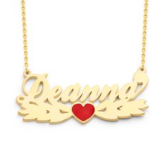 "How Can I put order Name Necklace ?This name plate with Single Red Heart Enamel filled and can be customized with any name you want. just click the - customize - now. Necklace is made of Solid Gold and Soldered jump rings to Chain to ensure connections are permanently secure. Personalized Name Necklace Details: Average Name Pendant Width: 45MM and  depends on your name for the personalized name necklace.(Max: 8 letters)Average Name Pendant Height : 3/4 Inch (20 MM) Approx. Pendant Thickness: 1.1MM / 19 Gauge / 0.043\" It's Enamel, not filled with Spray Color: Enamel paint, is an oil paint we can use as an exterior paint or interior paint. we use enamel paint on metal surfaces that don't flex or shift over time. It's hard and shiny There are Six different chain lengths can be chosen, 14\", Gold Sheets, Heart Red, Necklaces Gold, Enamel Paint, Rolo Chain, Custom Necklace, Metallic Paint, Unique Earrings, Jump Rings