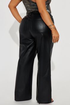 Available In Slate Blue And Black. Trouser Pant Faux Leather Pant 5 Pocket Pant Button & Zipper Closure Non Stretch Shell Coating: 100% Polyurethane Base Fabric: 85% Polyester 15% Cotton Lining: 100% Polyester Imported | Work Or Play Faux Leather Trouser Pant in Black size 3X by Fashion Nova Wide Leg Leather Pants With Button Closure For Work, Chic Faux Leather Bottoms With Button Closure, Fall Wide-leg Leather Pants With Button Closure, Faux Leather Pant, Faux Leather Trousers, Leather Pant, Leather Trousers, Faux Leather Pants, Pocket Pants